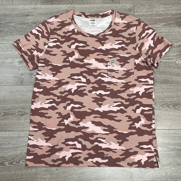 PINK Victoria’s Secret Pink Camouflage Short Sleeve Pocket Campus Tee L - Picture 3 of 12